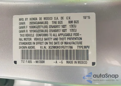 2015 Honda Cr-V Ex from USA, damaged, VIN 3CZRM3H51FG711766